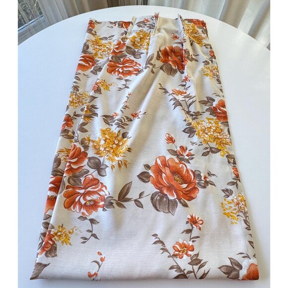 Vintage 60s curtain, yellow orange floral, semi-sheer, single pleated panel - Picture 1 of 10
